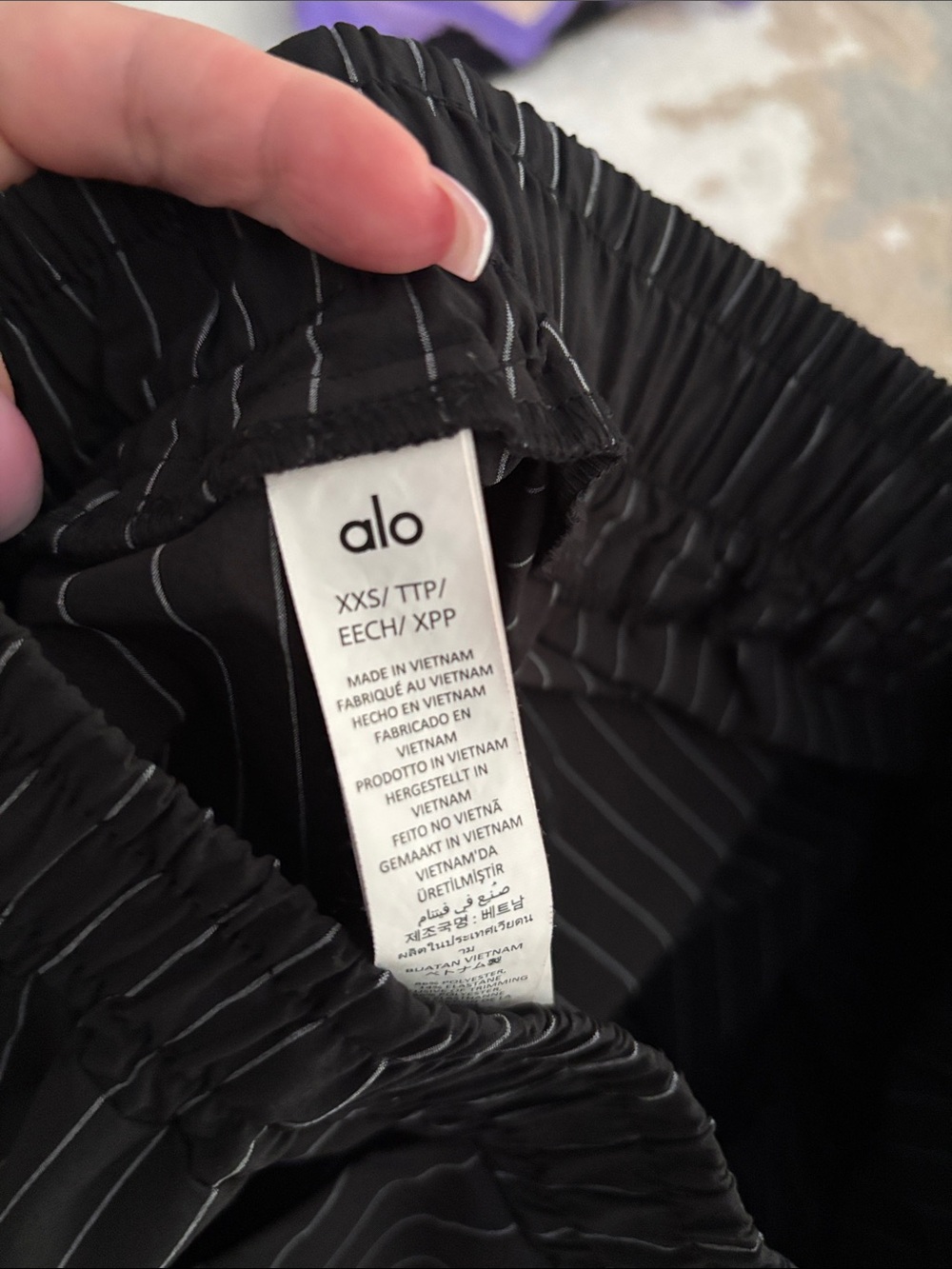 ALO Yoga Black Pinstripe Elastic Waist Shorts - Picture 3 of 3